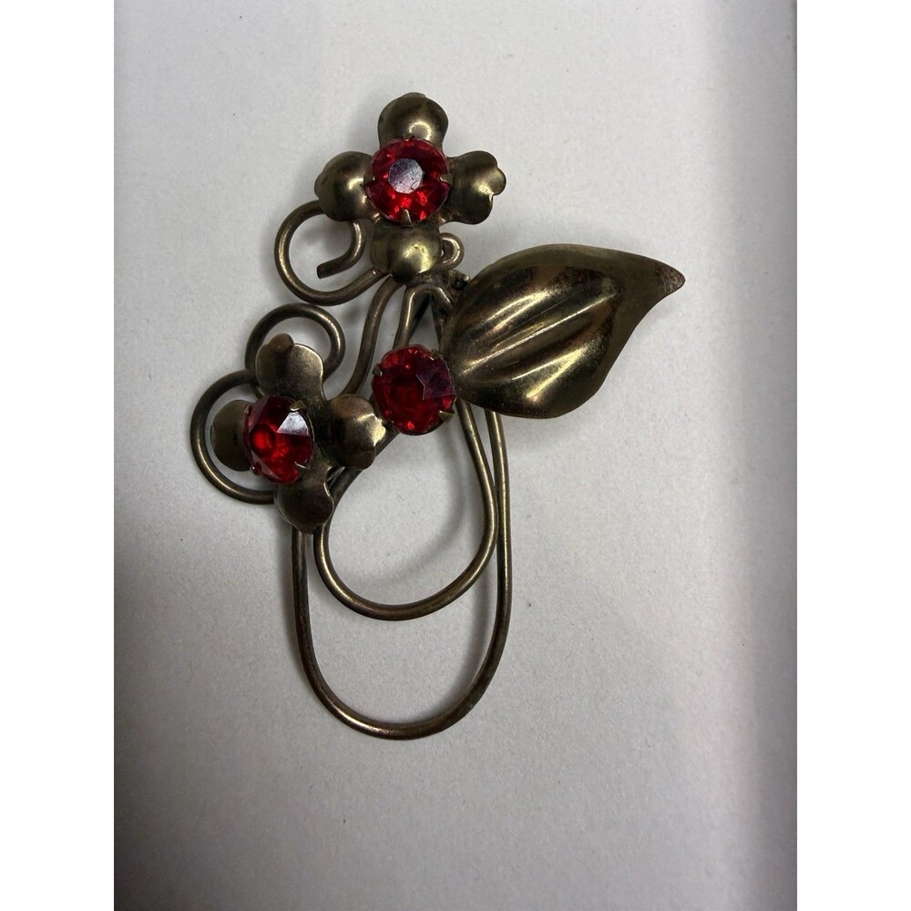 Large Antique Red Glass Floral Brooch - 1930s Art Deco